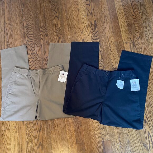 L.L. Bean Pants - (2) L.L. Bean Classic Fit Chino Pants flat front women's NWT 8P black taupe